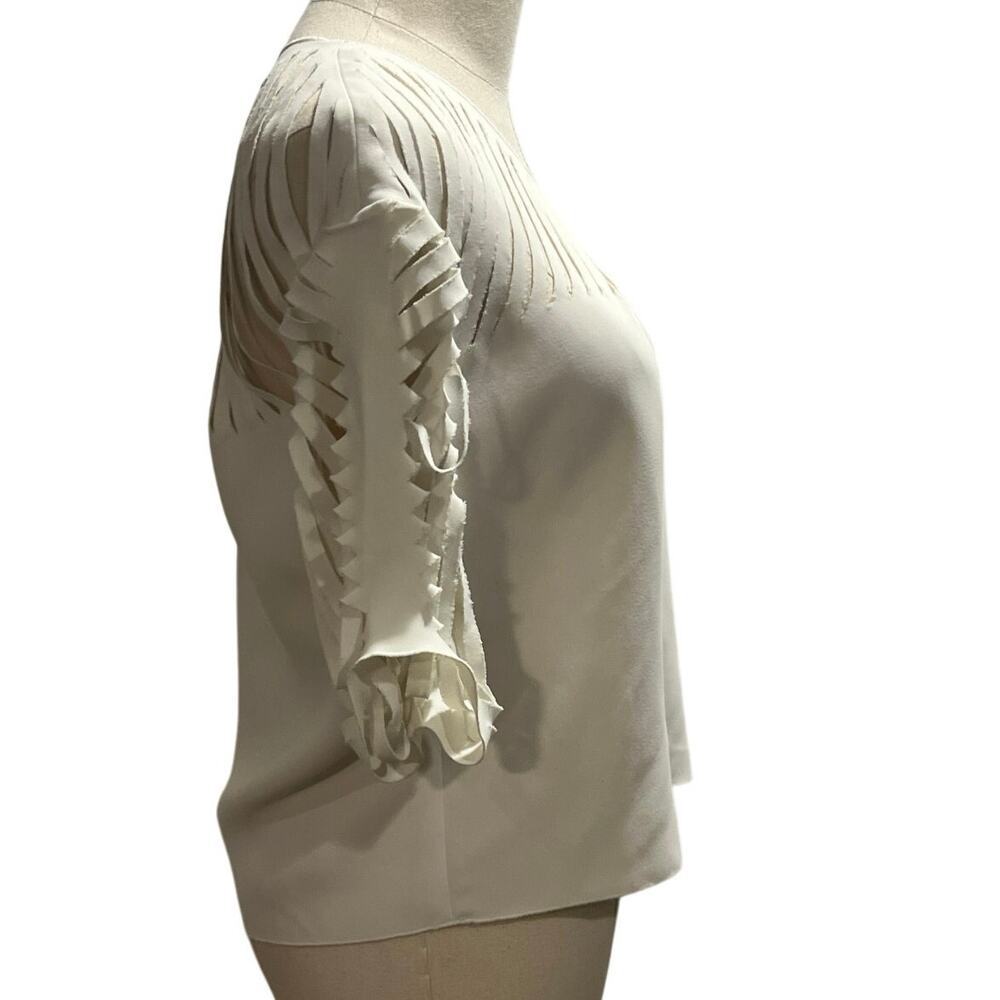 Sandro Paris Elane Laser Cut White 
V-Neck Three-Quarter Sleeve Crop Top sz XS/S - Picture 6 of 11
